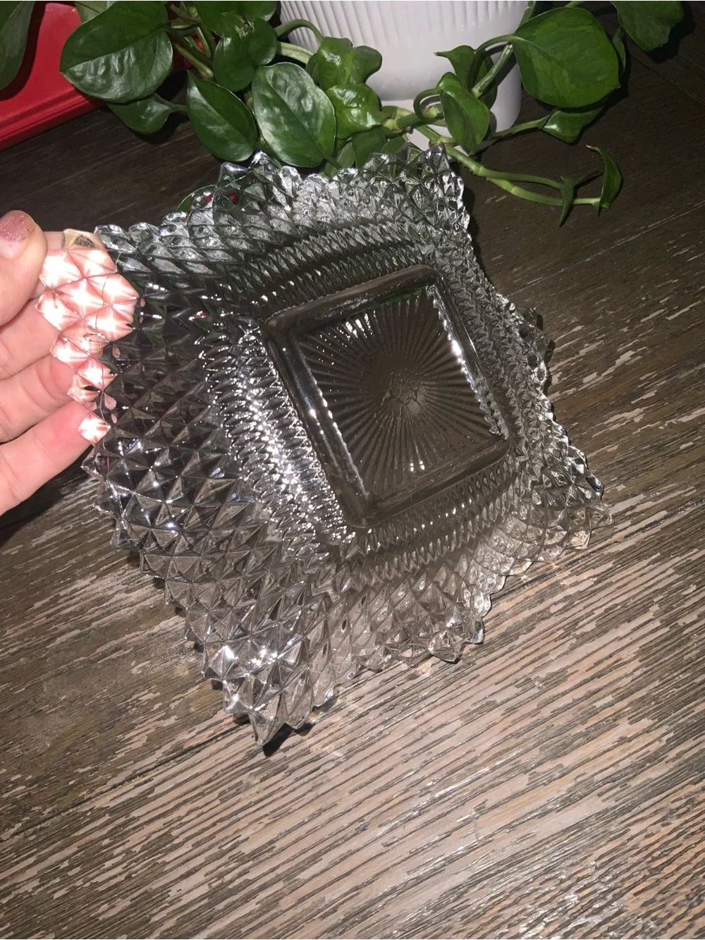 Vintage Indiana Glass Diamond Point Wavy Salad Dish - Set of 4 - 6.75”